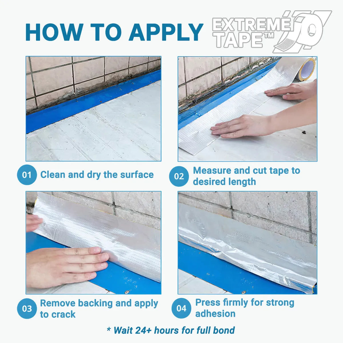 Step-by-step guide on how to apply Extreme Tape with visual instructions.